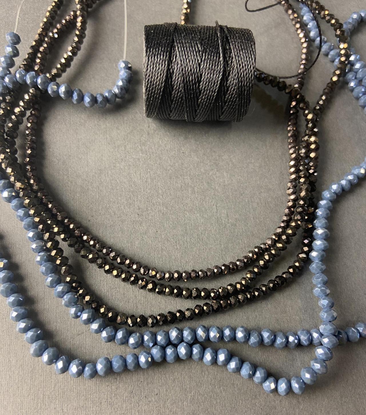 Lot Of 5 Strands Iris Bronze Metallic 3mm 4mm Navy Blue Graduated Crystal Strand Bead Crochet Kit #53