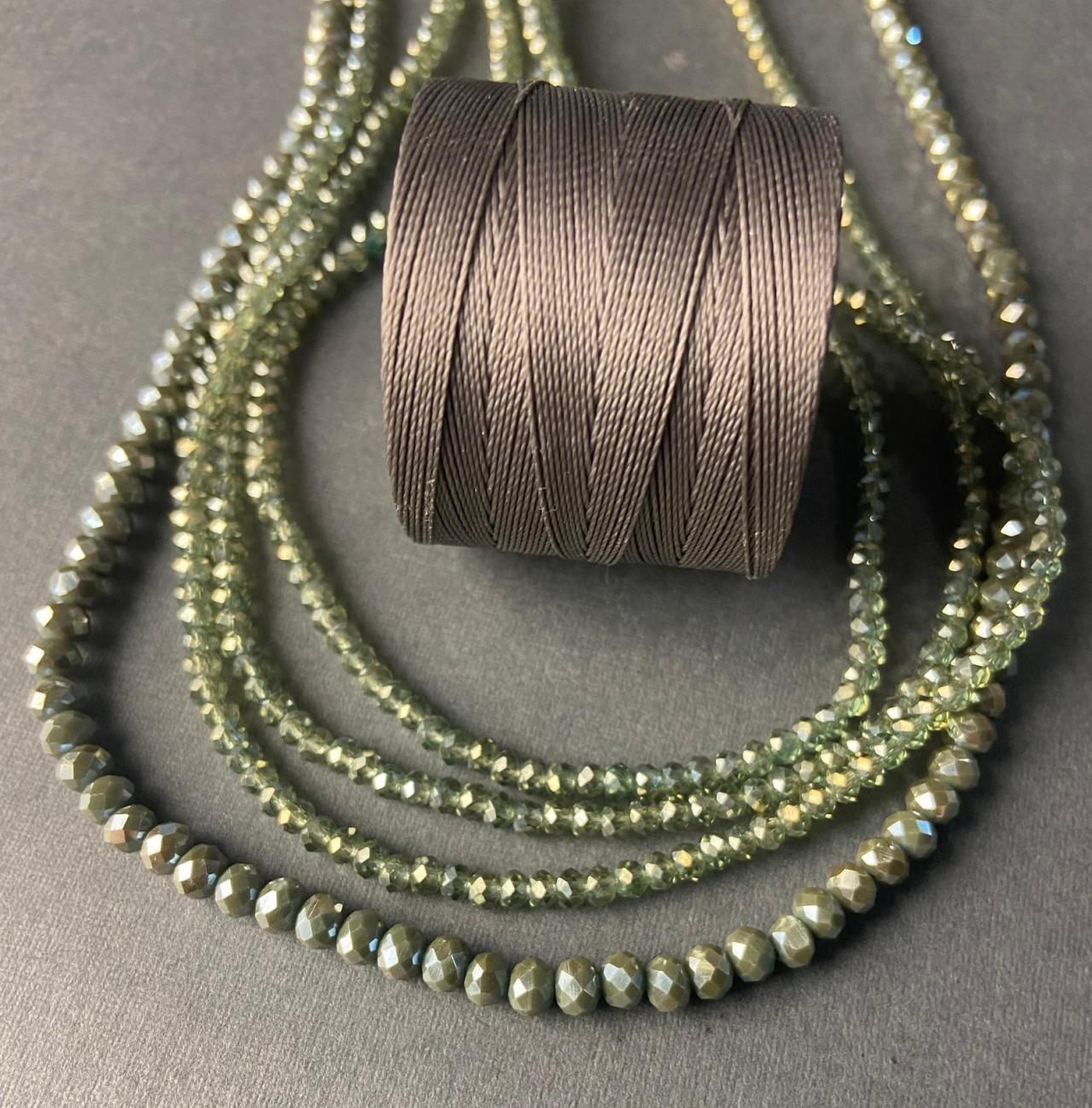 Lot of 4 Strands Transparent Light Olive Green Graduated Crystal Strand Bead Crochet #43