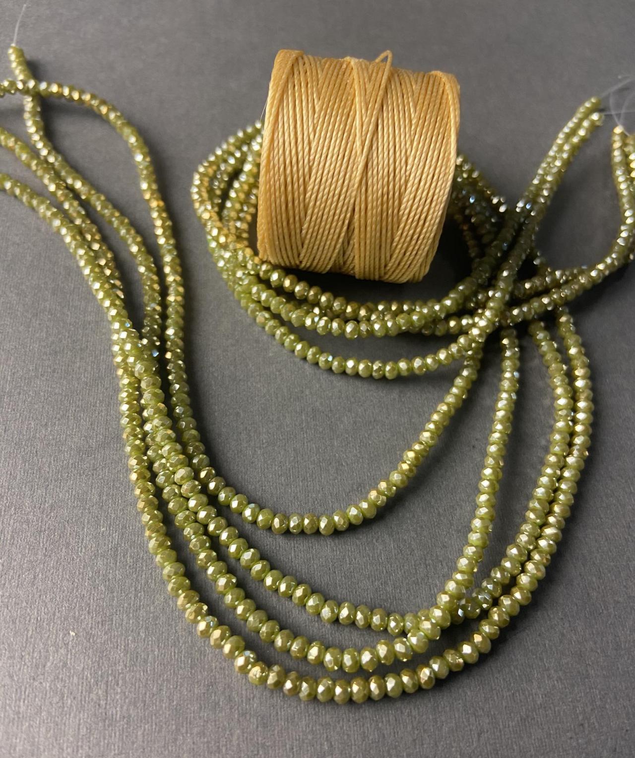 Lot Of 4 Strands Opaque Olive Green Crystal Metallic Sparkle Strand Bead Crochet Kit #37