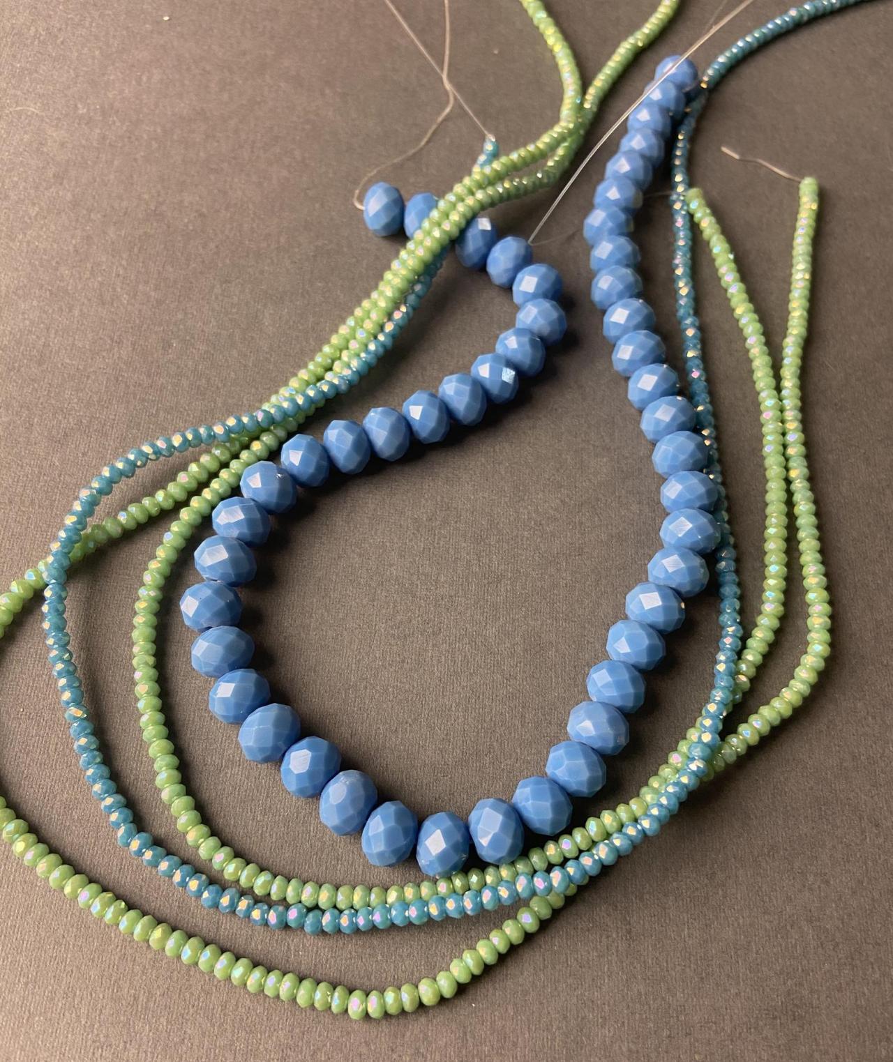 Lot Of 4 Strands Shades Of Blue & Green Crystal Strand Bead Crochet #57
