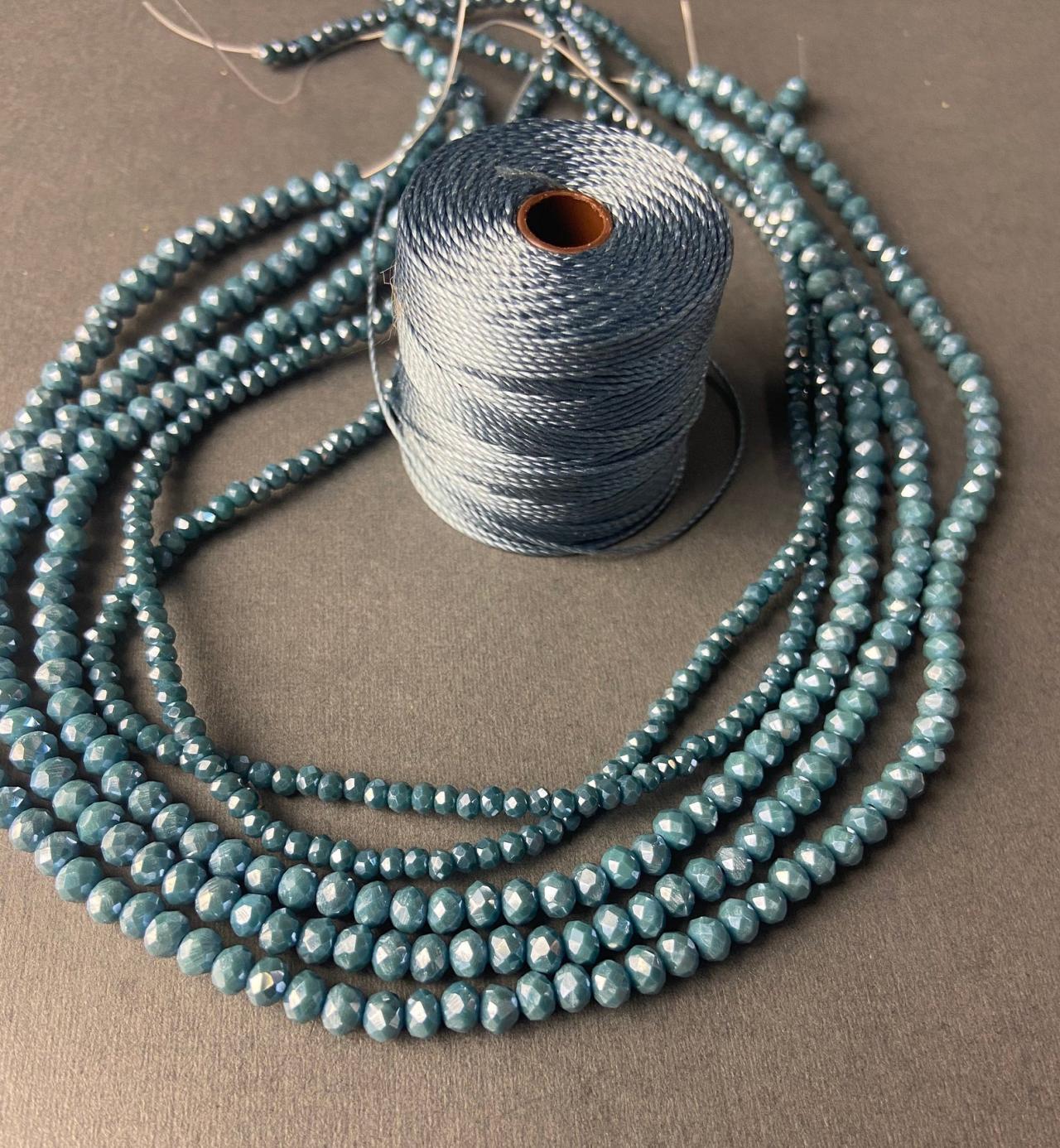 Lot Of 5 Strands Dusty Teal Denim Slate Blue Graduated Crystal Strand Bead Crochet Kit #29