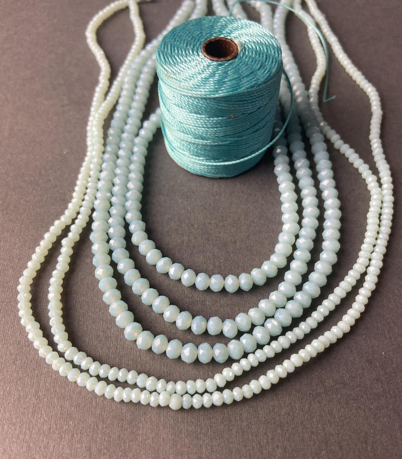 Lot of 5 Strands Turquoise Tiffany Robins Egg Blue Graduated Crystal Strand Bead Crochet Kit #25