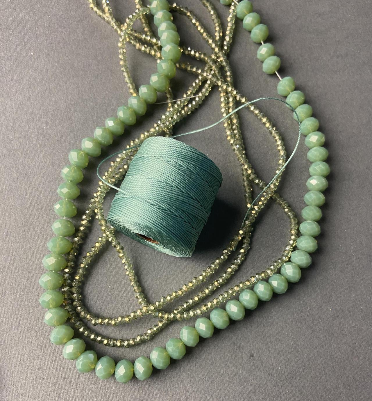 Lot of 4 Strands Milky Mint Opal Sage Green Metallic Graduated Crystal Strand Bead Crochet Kit #19