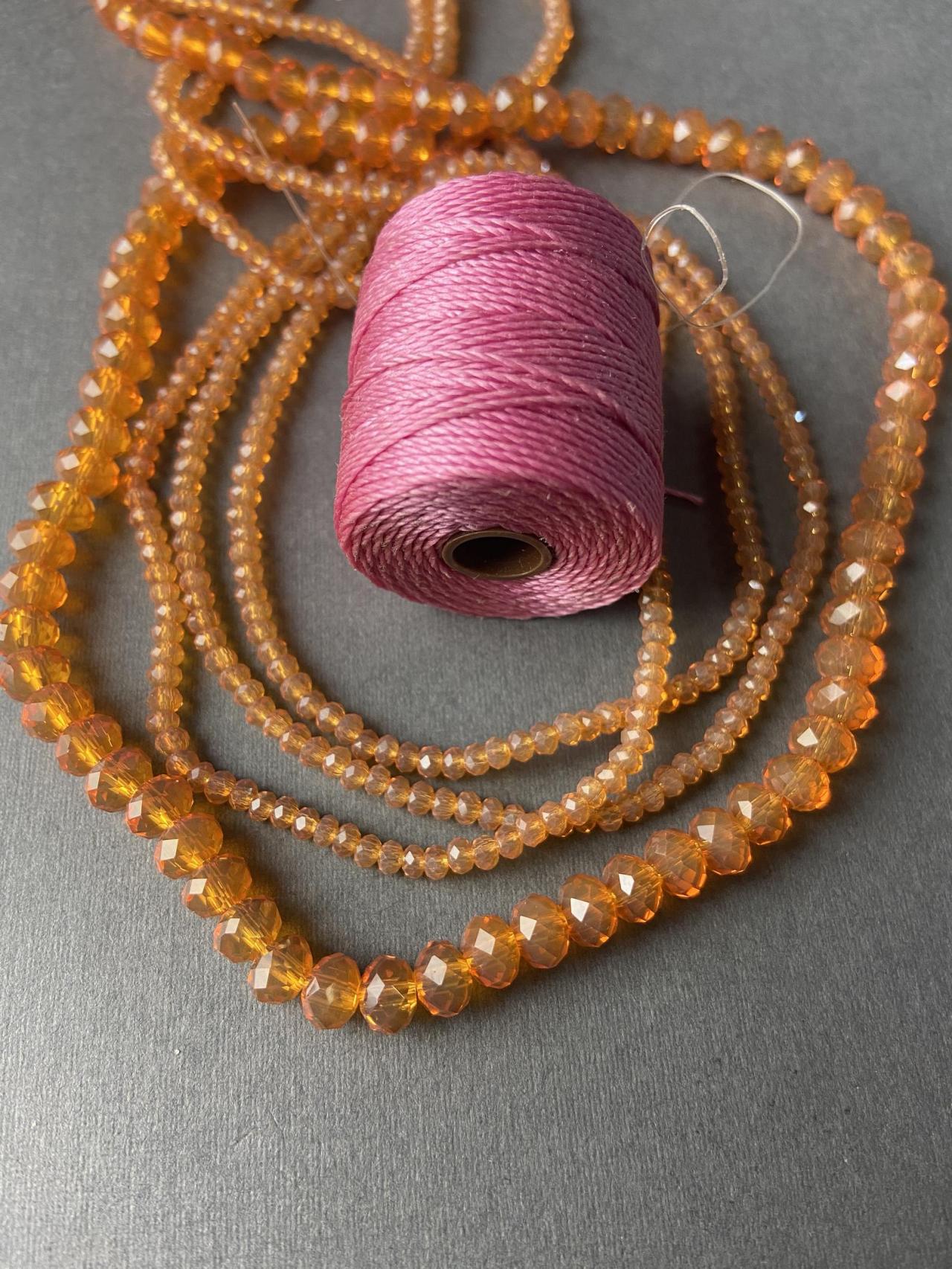 Lot Of 4 Strands Milky Orange Sherbet Coral Pink Rose Opal Crystal Strand Bead Crochet Kit #17