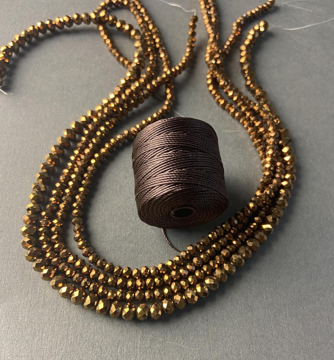Lot Of 4 Strands Metallic Bronze Chocolate Brown Graduated Crystal Strand Bead Crochet Kit #15