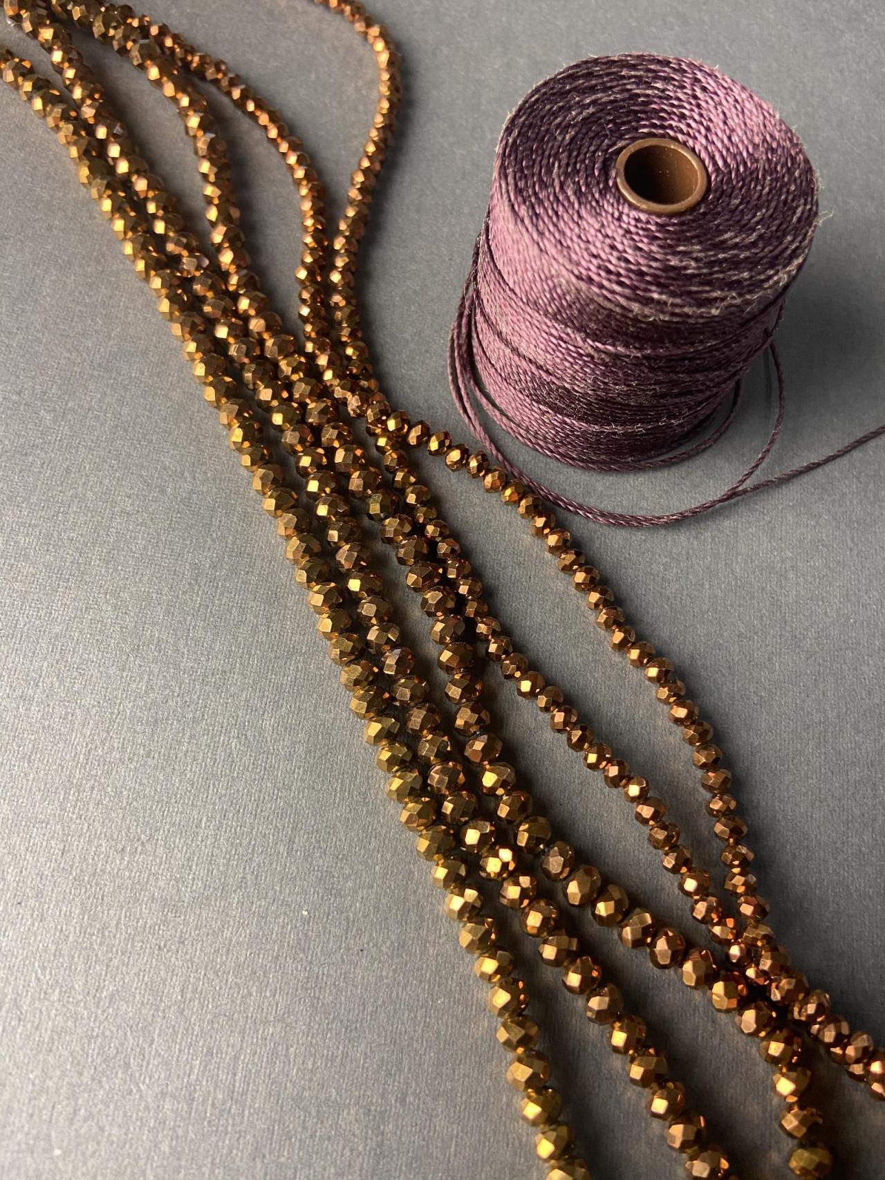 Lot of 5 Strands Metallic Bronze Burgundy Graduated Crystal Strand Bead Crochet Kit #41