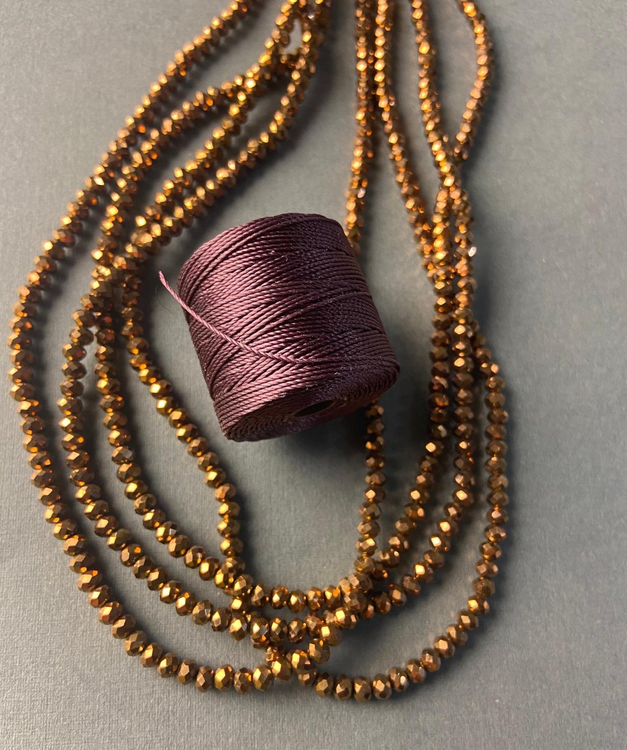 Lot Of 4 Strands Metallic Bronze Burgundy Crystal Strand Bead Crochet Kit #14