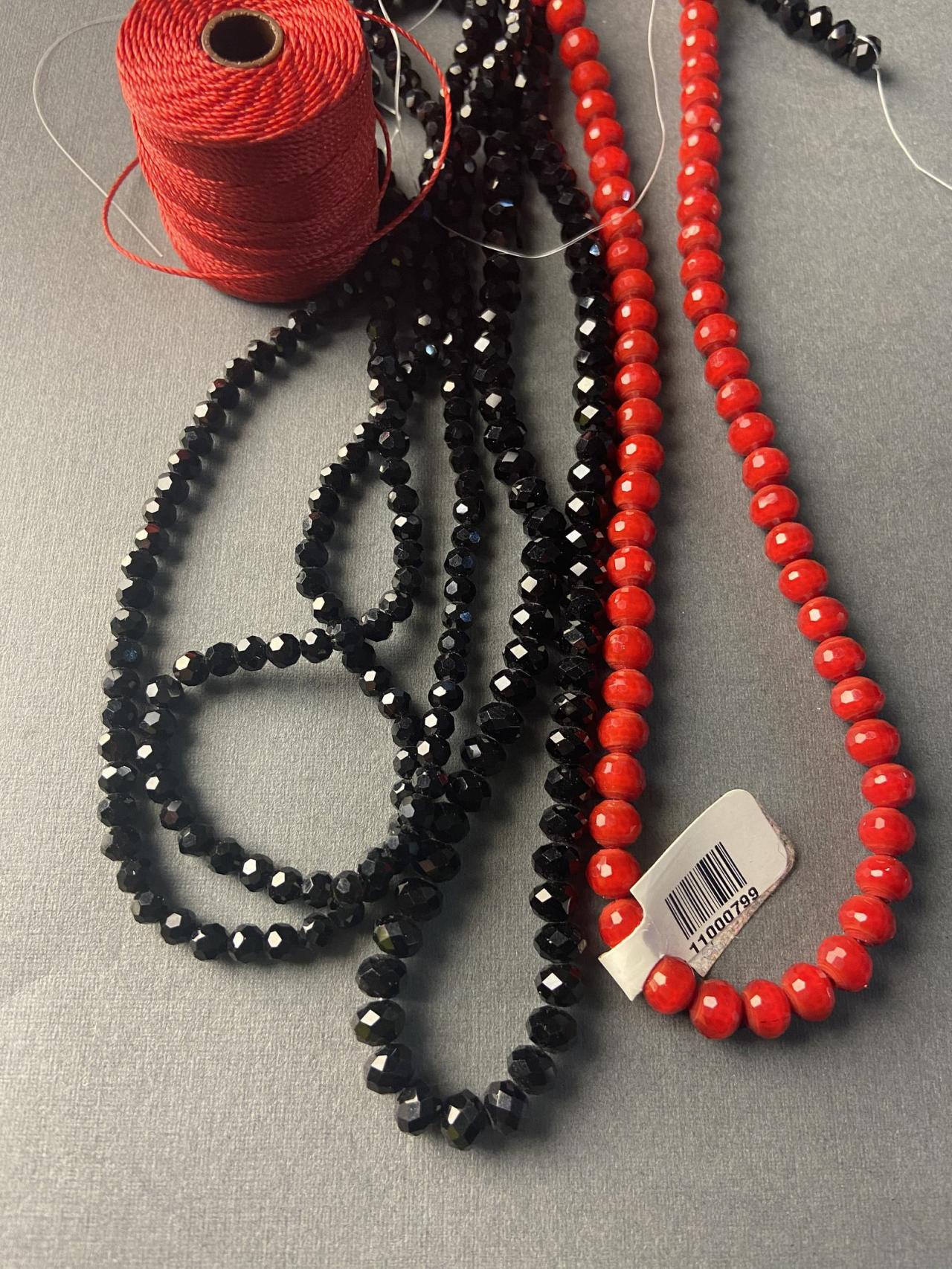 Lot Of 4 Strands Black Jet Red Velvet Crystal Strand Bead Crochet Kit #12