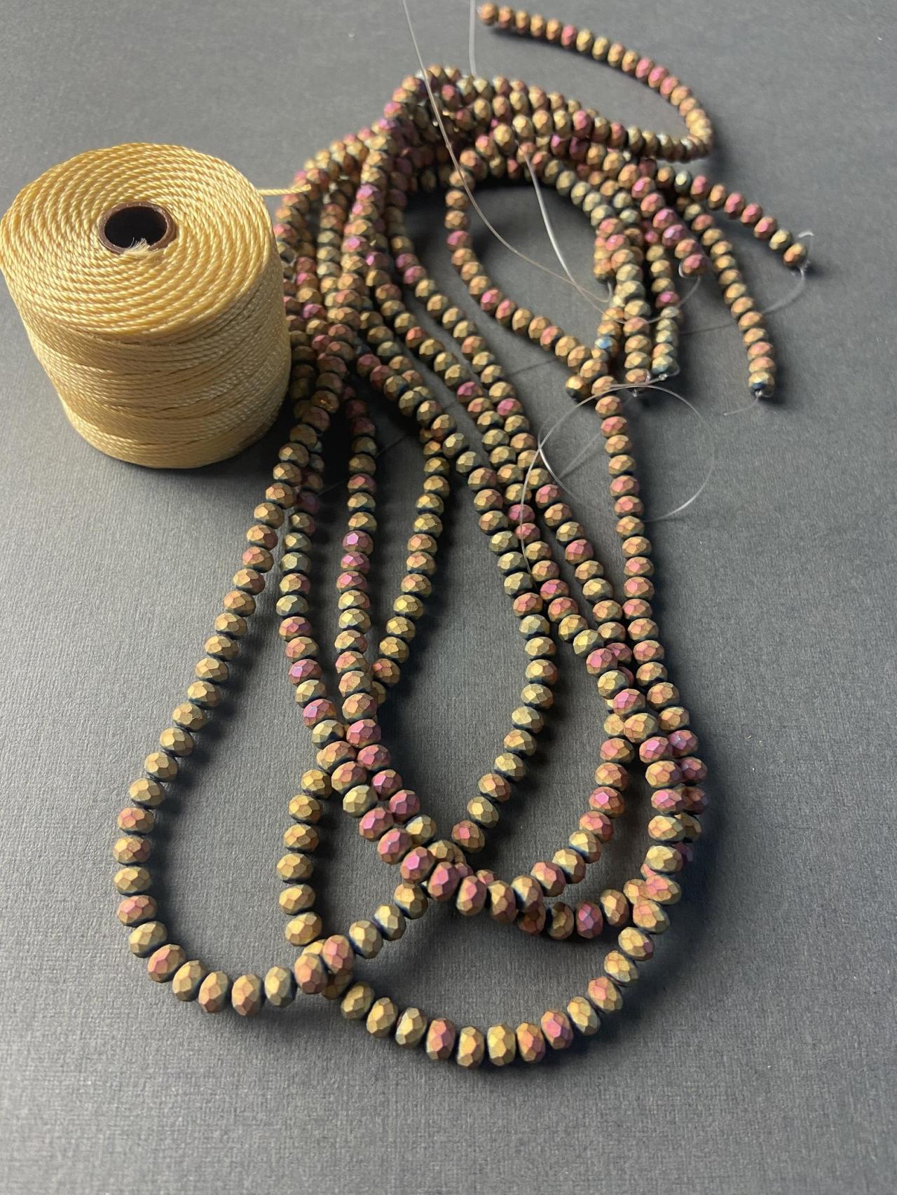 Lot Of 4 Strands Beige Matte Bronze Metallic Gold Pink Rose Ab Crystal Strand Bead Crochet Kit #10