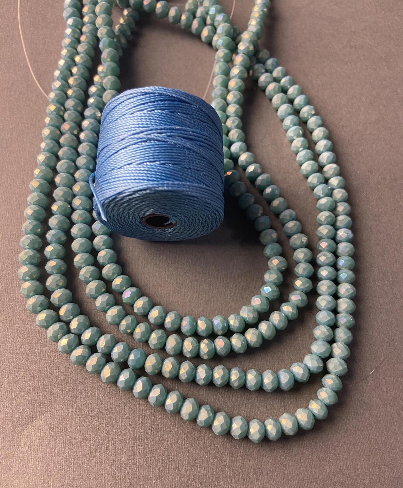 Lot of 4 Strands Matte Dusty Ocean Blue Crystal Strand Bead Crochet Kit #7
