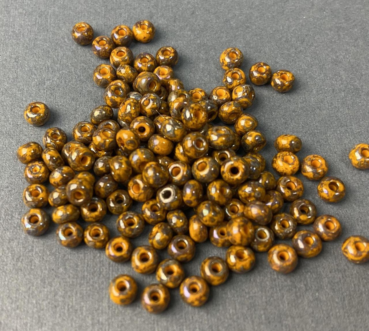 Czech Aged Picasso Goldenrod Yellow Gloss Ab 93110 6/0 Seed Bead Limited