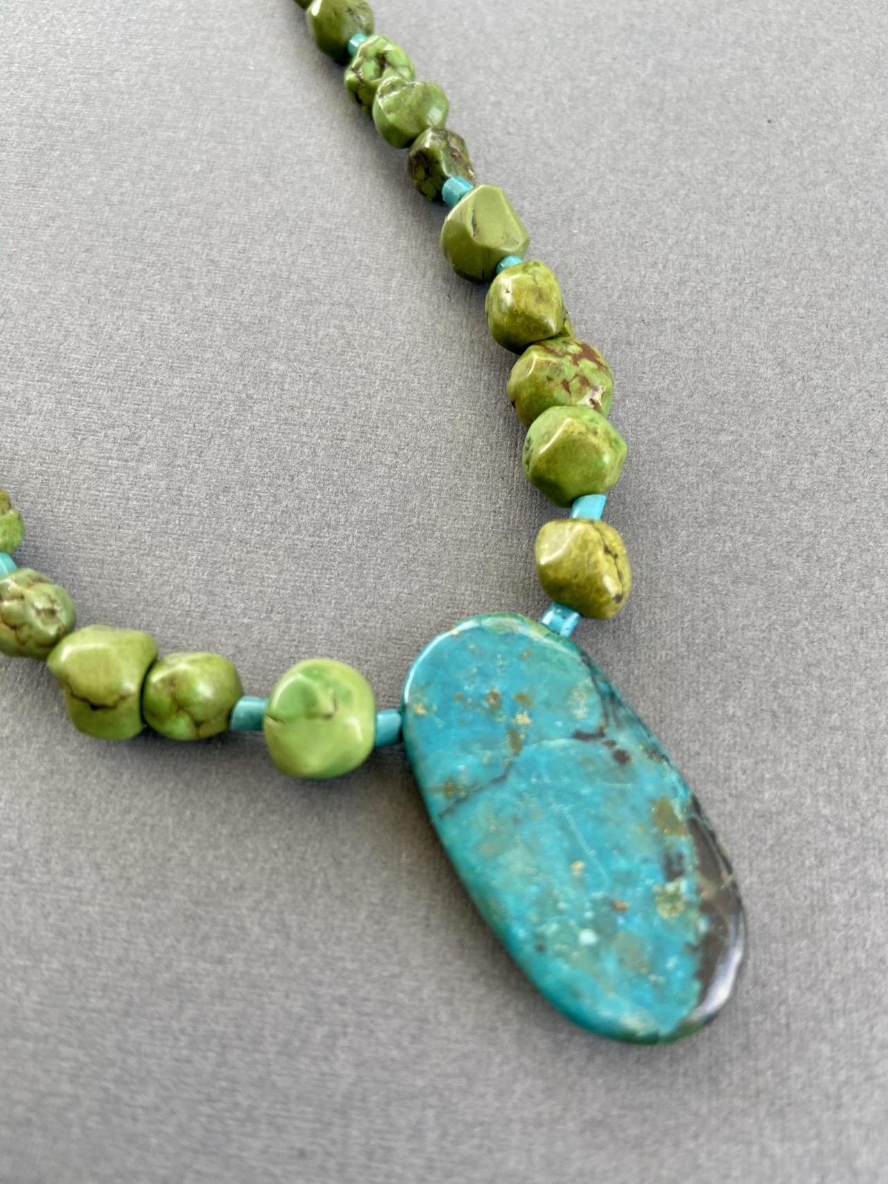 Natural Green Turquoise Arizona Chrysocolla Sterling Silver Chunky Necklace