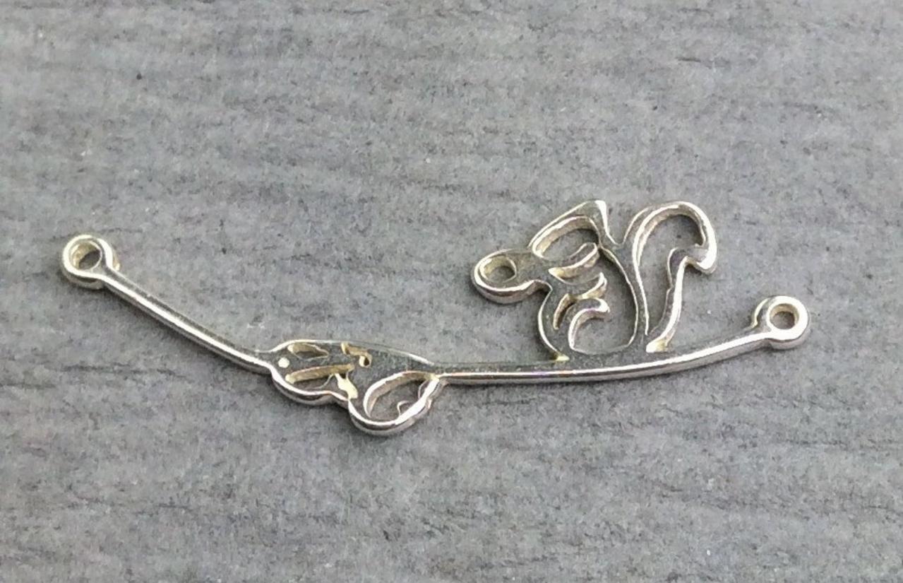 Sterling Silver Squirrel on a Branch Charm Link Bar Acorn Simple Minimalist Necklace Dainty SALE 50% off was 8.99