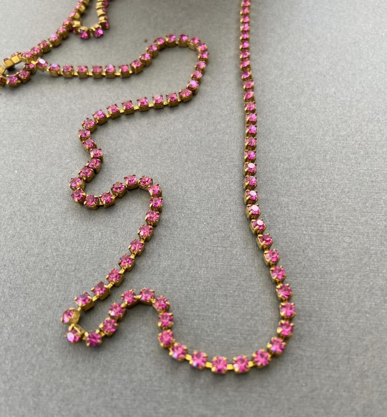 2.5mm Pink Fuchsia Solid Brass Gold Cup Chain Crystal Rhinestone Pp18 Ss8