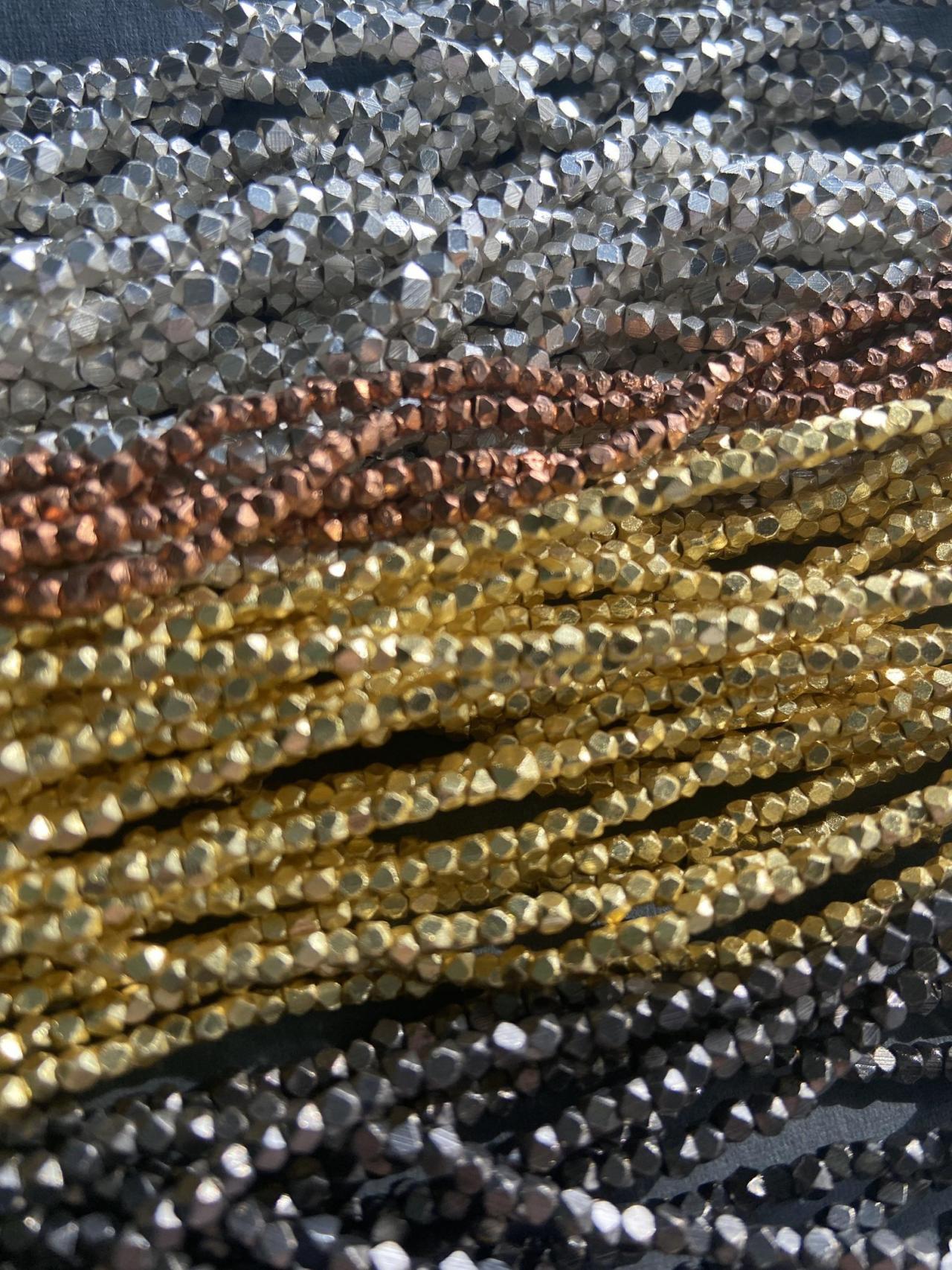 Faceted Silver-plated Copper Nugget Beads, Rustic, 2-2.5 Mm