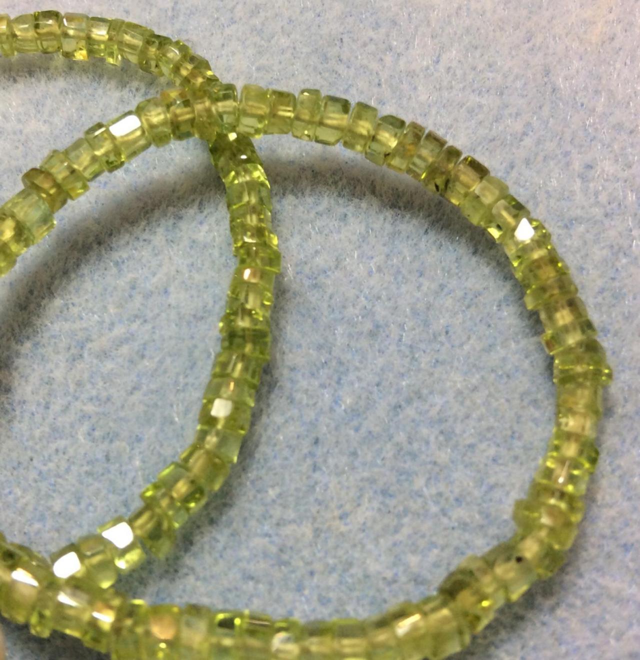 Unique Cut Peridot Heishi Rondelle Spacer Gemstone Beads 4x2mm Tubular Faceted 50 Percent Off Was 39.99