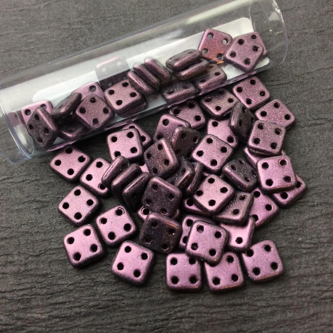 Quadratile 6x6mm Czech Glass Beads Metallic Suede Pink #79086mjt 8 Gram Tube Purple