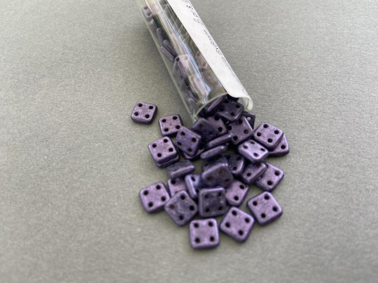 Quadratile 6x6mm Czech Glass Beads Metallic Suede Purple 8 Gram Tube Royal