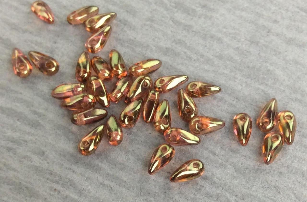 Czech Glass Mini Dagger Beads Luster Rose Gold Topaz