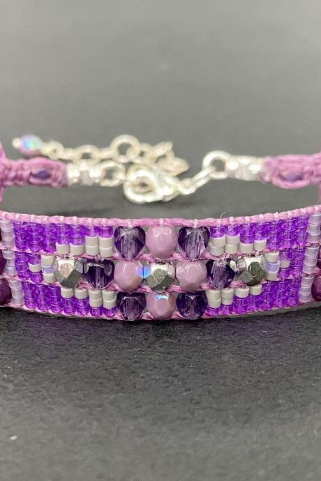 Bracelet Rhoda Loom Bracelet Purple Violet Plum Boho Western Monochromatic Adjustable
