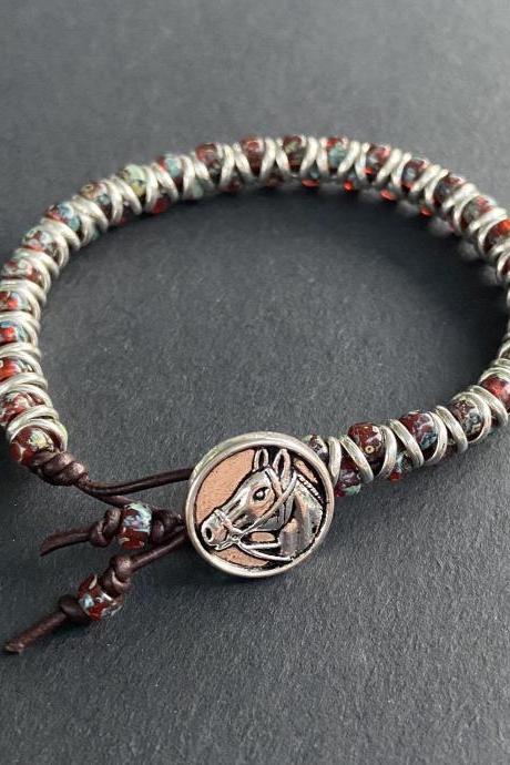KIT Horse Head Zig Zag Bracelet DIY Easy Silver Button Pony Equestrian Equine Hippophile