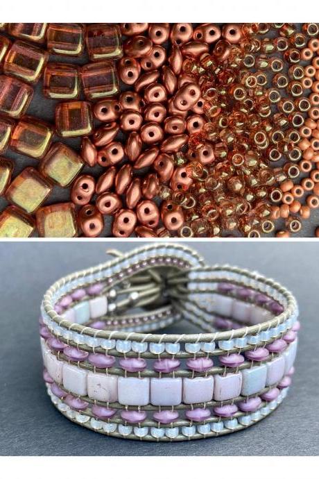 KIT Rose Gold Topaz Copper Wide Leather Beaded Cuff Kit by Leila Martin Bohemian DIY Intermediate Instructions Complete NO Tools