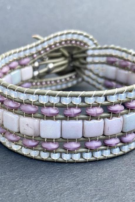 KIT Picasso Purple Wide Leather Beaded Cuff Kit by Leila Martin Bohemian Silver Gray DIY Intermediate Instructions Complete NO Tools #42