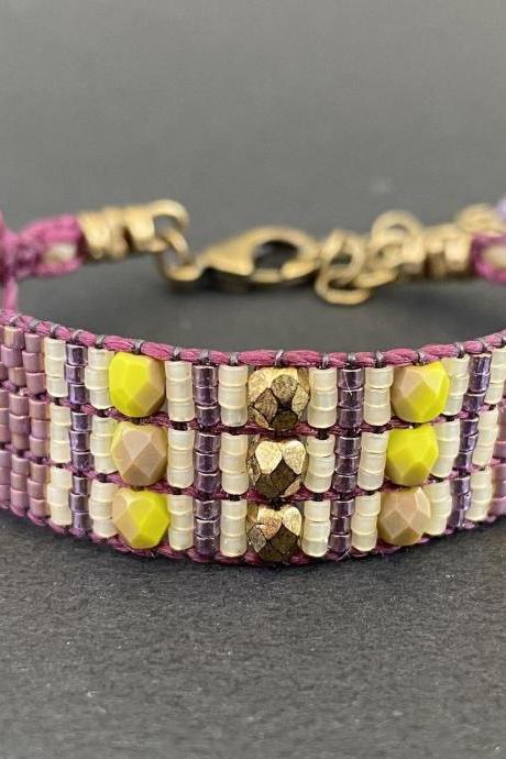 Bracelet KIT Violetta Loom Bracelet Kit DIY Beginner Complete with Jewel Loom Lime Purple Violet Plum Colors