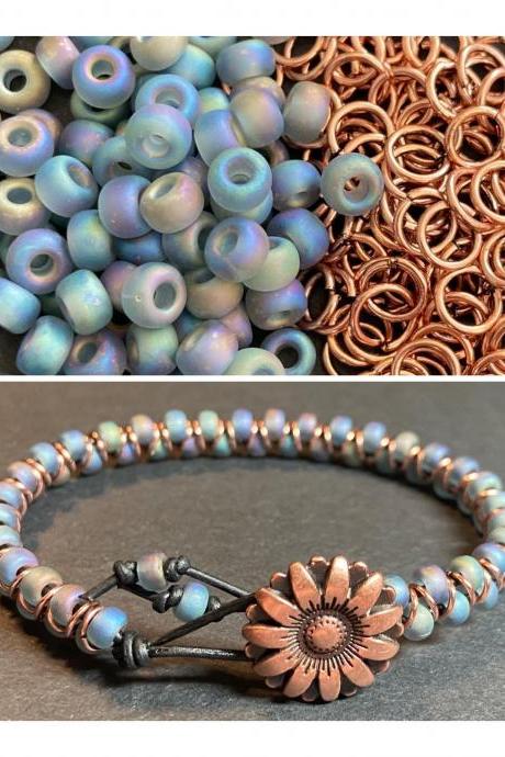 KIT Zig Zag Bracelet Gray AB Rainbow Copper Flower Glass DIY Beginner Easy Button
