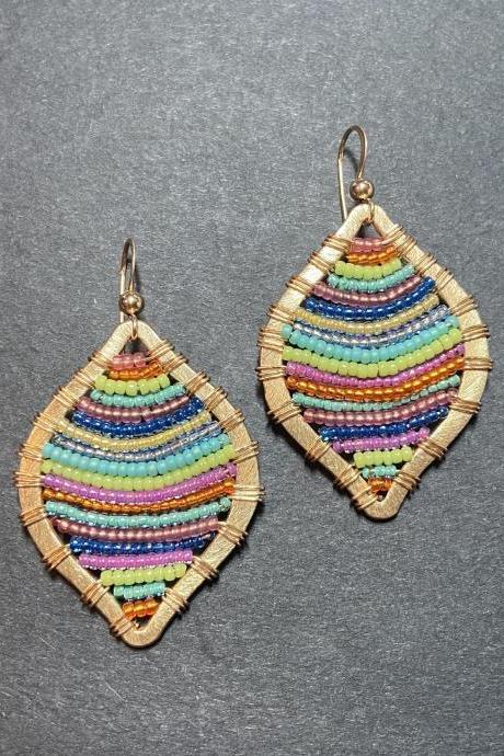 KIT Polly Earring Frame Ellipse Almond Wire Woven Boho Gold Silver Colorful Complete
