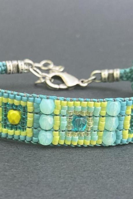 Bracelet KIT Caribbean Loom Bracelet Kit DIY Beginner Complete with Jewel Loom Lime Teal Turquoise Ocean