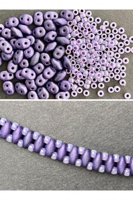 Kit Purple Suede Lavender Simple SuperDuo Bracelet Easy No Tools Needed Mix DIY Beginner Fun