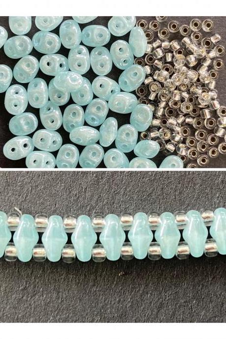 Kit Blue Silver Simple SuperDuo Bracelet Easy No Tools Needed Mix DIY Beginner Fun