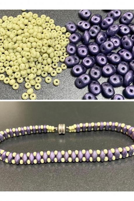 Kit Purple Suede Celadon Pale Green Simple SuperDuo Bracelet Easy No Tools Needed Mix DIY Beginner Fun