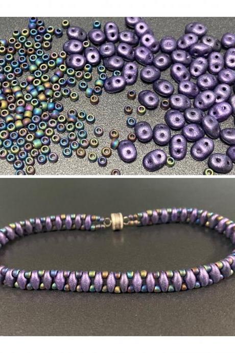 Kit Purple Suede Iris Simple SuperDuo Bracelet Easy No Tools Needed Mix DIY Beginner Fun