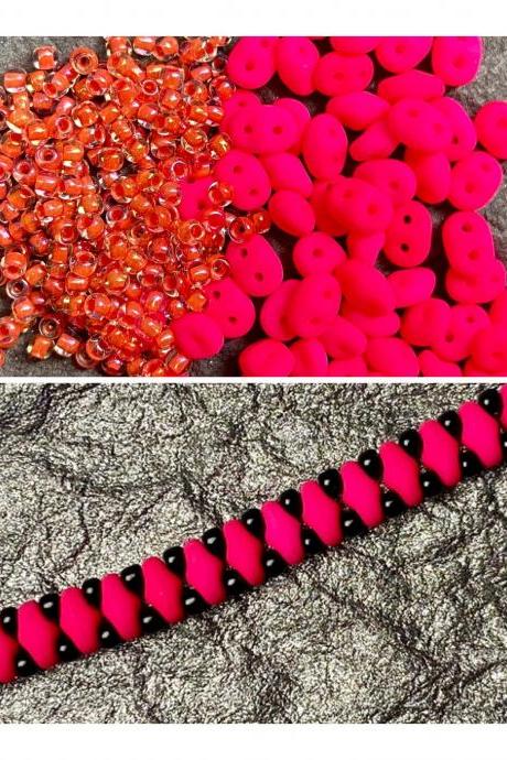 Kit Neon Hot Pink Coral Orange Simple SuperDuo Bracelet Easy No Tools Needed Mix DIY Beginner Fun