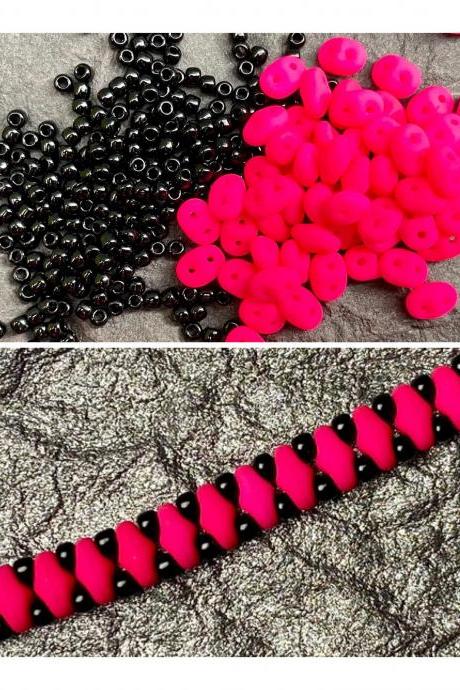 Kit Neon Hot Pink Simple SuperDuo Bracelet Easy No Tools Needed Mix DIY Beginner Fun