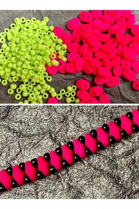 Kit Neon Hot Pink Lime Green Simple SuperDuo Bracelet Easy No Tools Needed Mix DIY Beginner Fun
