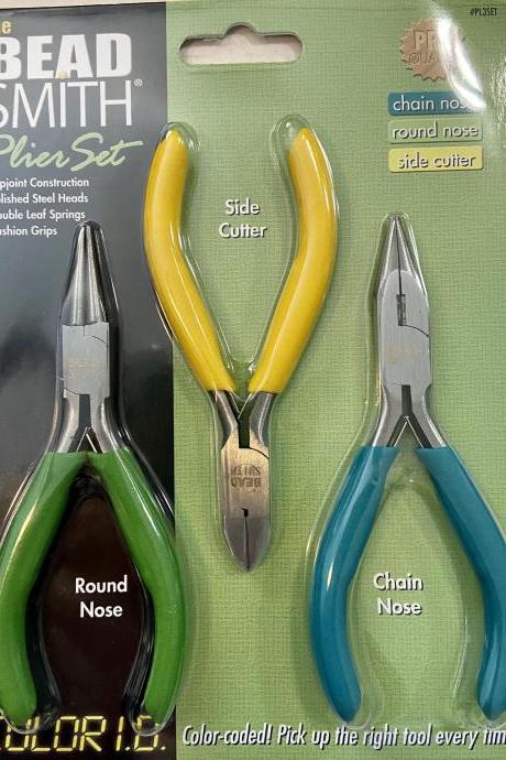 the Beadsmith Beader's Tool Set Color ID Pliers Round Nose Side Cutter Chain Nose Needle Nose