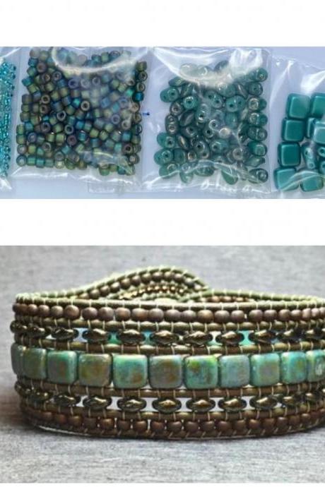 KIT Wide Leather Beaded Cuff Bonny Tan Teal Intermediate Instructions Complete NO Tools #19