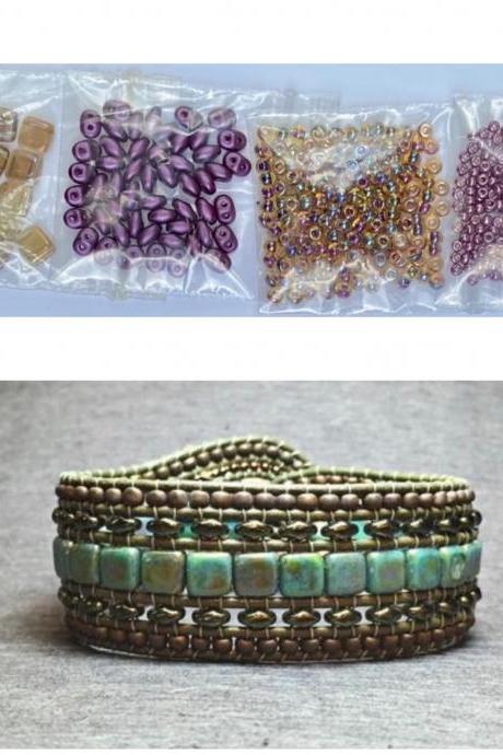 KIT Wide Leather Beaded Cuff Bonny Topaz Orchid Purple DIY Intermediate Instructions Complete NO Tools #18