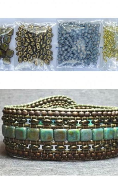 KIT Wide Leather Beaded Cuff Kit by Leila Martin Bonny Bohemian Olive Picasso Bronze DIY Intermediate Instructions Complete NO Tools #12