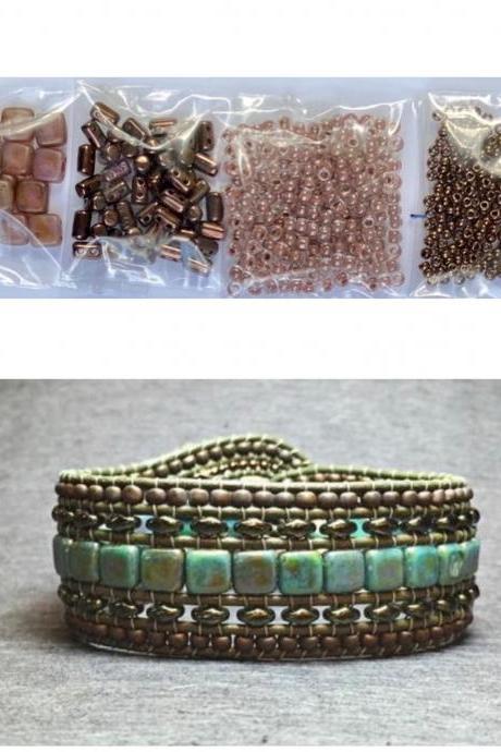 KIT Wide Leather Beaded Cuff Kit by Leila Martin Bonny Bohemian Purple Plum Pink DIY Intermediate Instructions Complete NO Tools #9