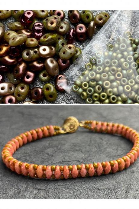 Kit Olive Rose Mix Simple SuperDuo Bracelet Easy No Tools Needed Mix DIY Beginner Fun