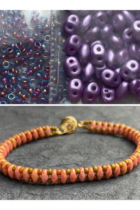 Kit Lilac Purple Simple SuperDuo Bracelet Easy No Tools Needed Mix DIY Beginner Fun