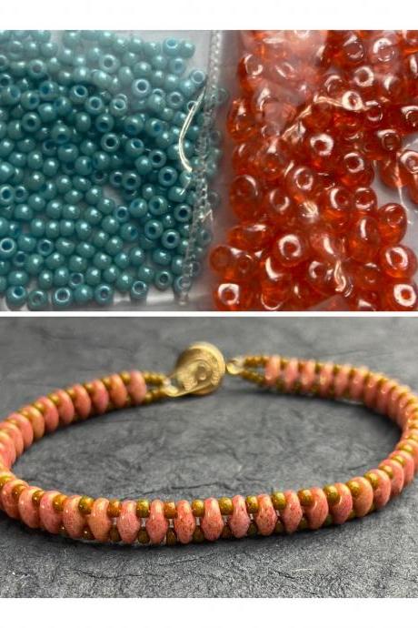 Kit Coral Orange Turquoise Blue Simple SuperDuo Bracelet Easy No Tools Needed Mix DIY Beginner Fun