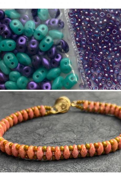 Kit Turquoise Purple Mix Simple SuperDuo Bracelet Easy No Tools Needed Mix DIY Beginner Fun