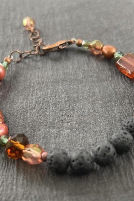 Earth Tone Aromatherapy Essential Oil Diffuser Bracelet Gemstone Healing Lava Stone Brown Pink