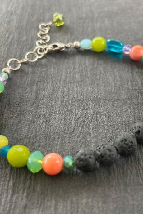 Aromatherapy Essential Oil Diffuser Bracelet Gemstone Healing Lava Stone Brights Coral