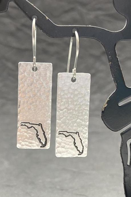 Florida State Pride Hammered Long Silver Earrings Floridian Sunshine Gators.